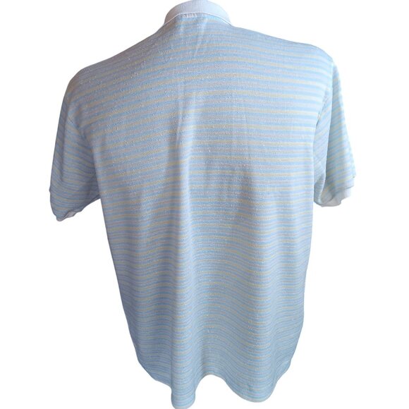 Vintage Mens XL Polo Shirt 1980's Yellow Blue Striped USA Dee Cee Single Stitch - Picture 4 of 6